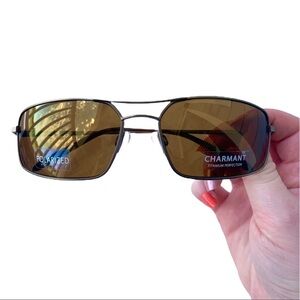 Charmant Polarized Brown Tinted Lenses Double Bridge Titanium Frame Sunglasses